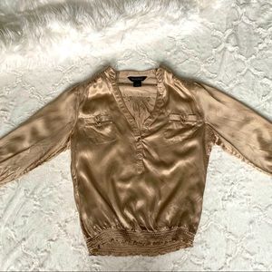 WHBM Gold 100%Silk Blouse